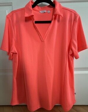 Lady Hagen Neon Orange Golf Shirt Short Sleeves Women’s V-neck Size XL